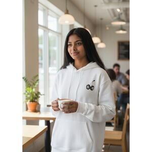 8 Ball Cherry Sweatshirt Hoodie White Black Women Medium Oversized Soft Fleece